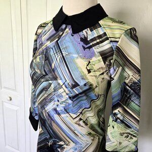 Ted Baker Blue Green Collared Dress Cocktail Size 4